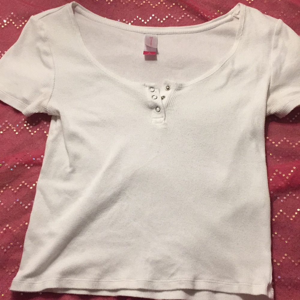 White cleavage seeker crop top